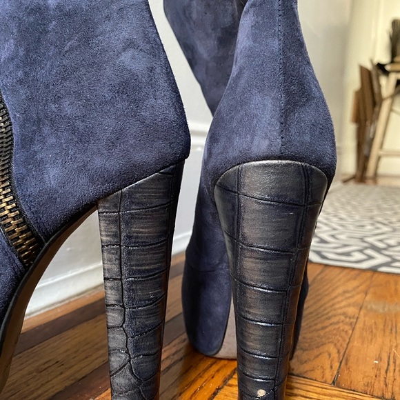 Jeremy Ho Blue Suede and Leather Platform Heel Booties - Picture 5 of 5